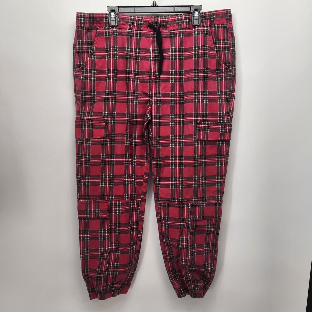 Love Love Love Y2K Red Plaid Grunge Faux Cargo Plus Joggers Pants Women's 3X
